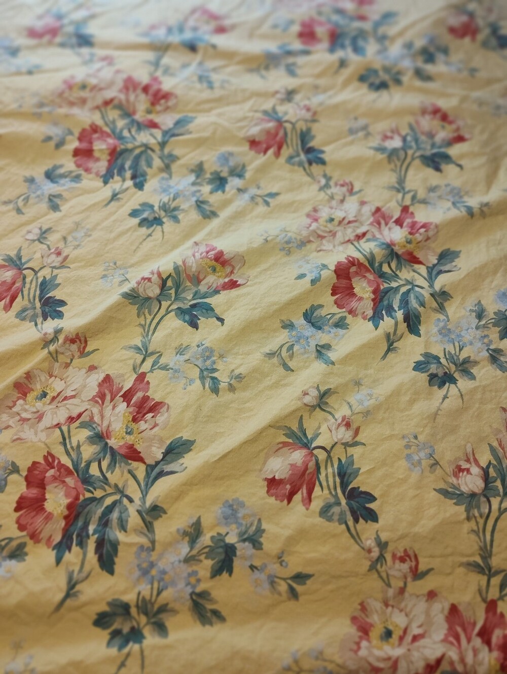 Vintage Ralph Lauren Parsonage Yellow Design King Flat Sheet  Mid 80s to Mid 90s